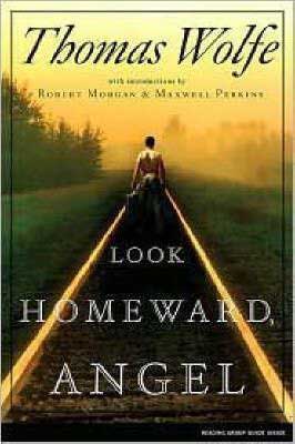 Asheville historical fiction novel, Look Homeward, Angel by Thomas Wolfe, book cover with young man walking away down a black path into the city