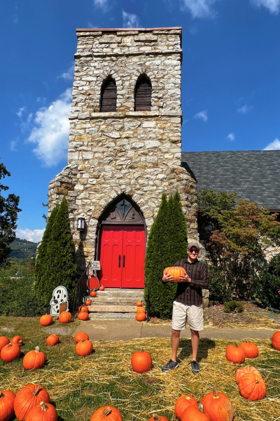 Tom with pumpkin at Grace Episcopal Church