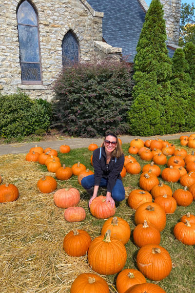 Christine with pumpkin at Grace Episcopal Church