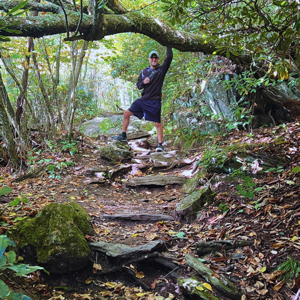 Rock Stairs and Tom on Mount Pisgah Trail