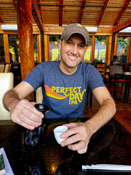 Tom with sake at Green Tea